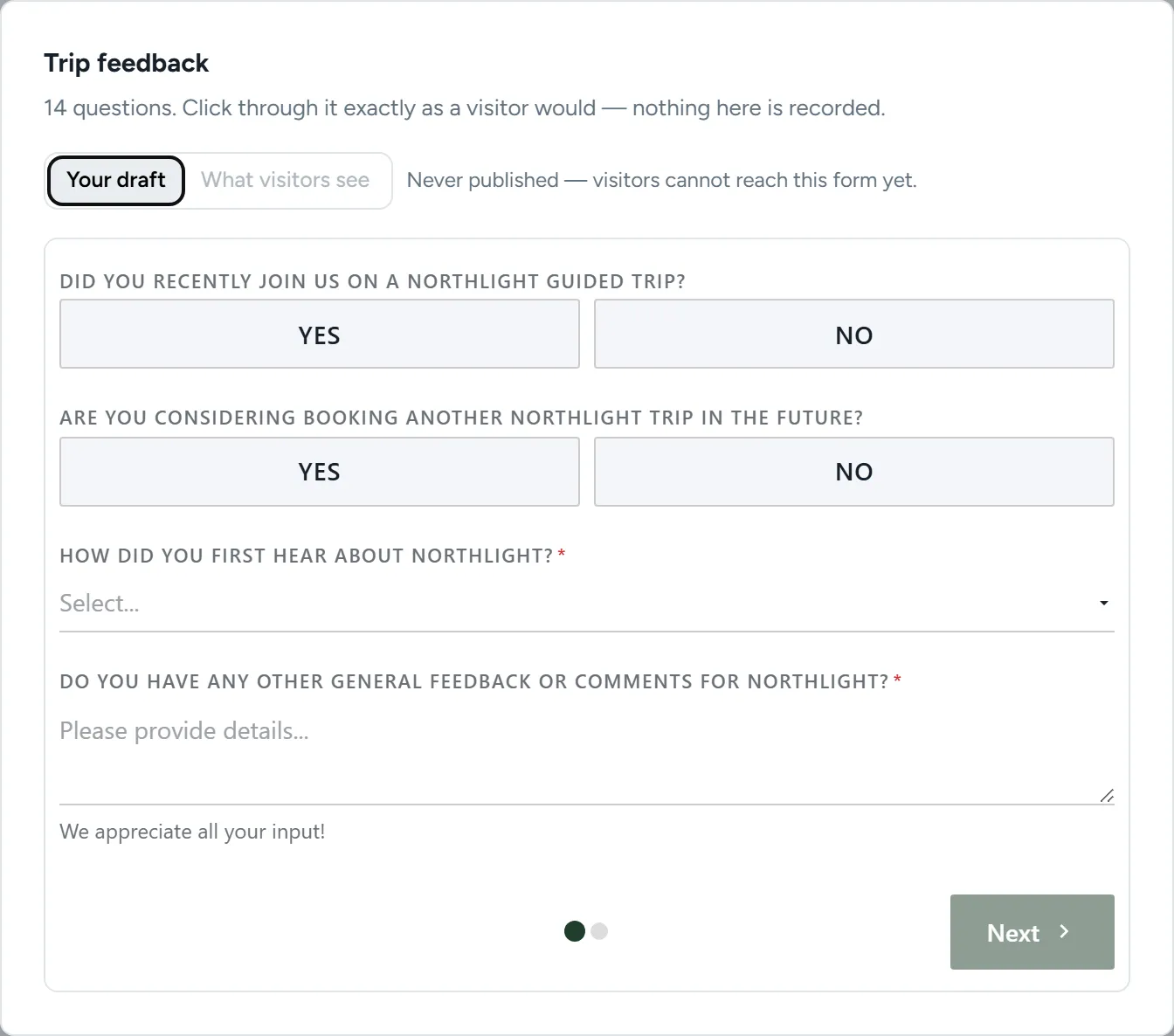 Preview of Allegro's customer feedback template with a short rating and comment form