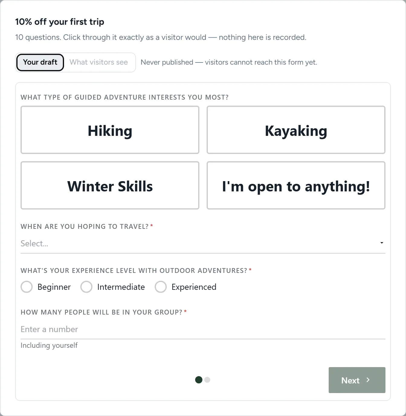 Preview of Allegro's lead capture template with an incentive offer and email field